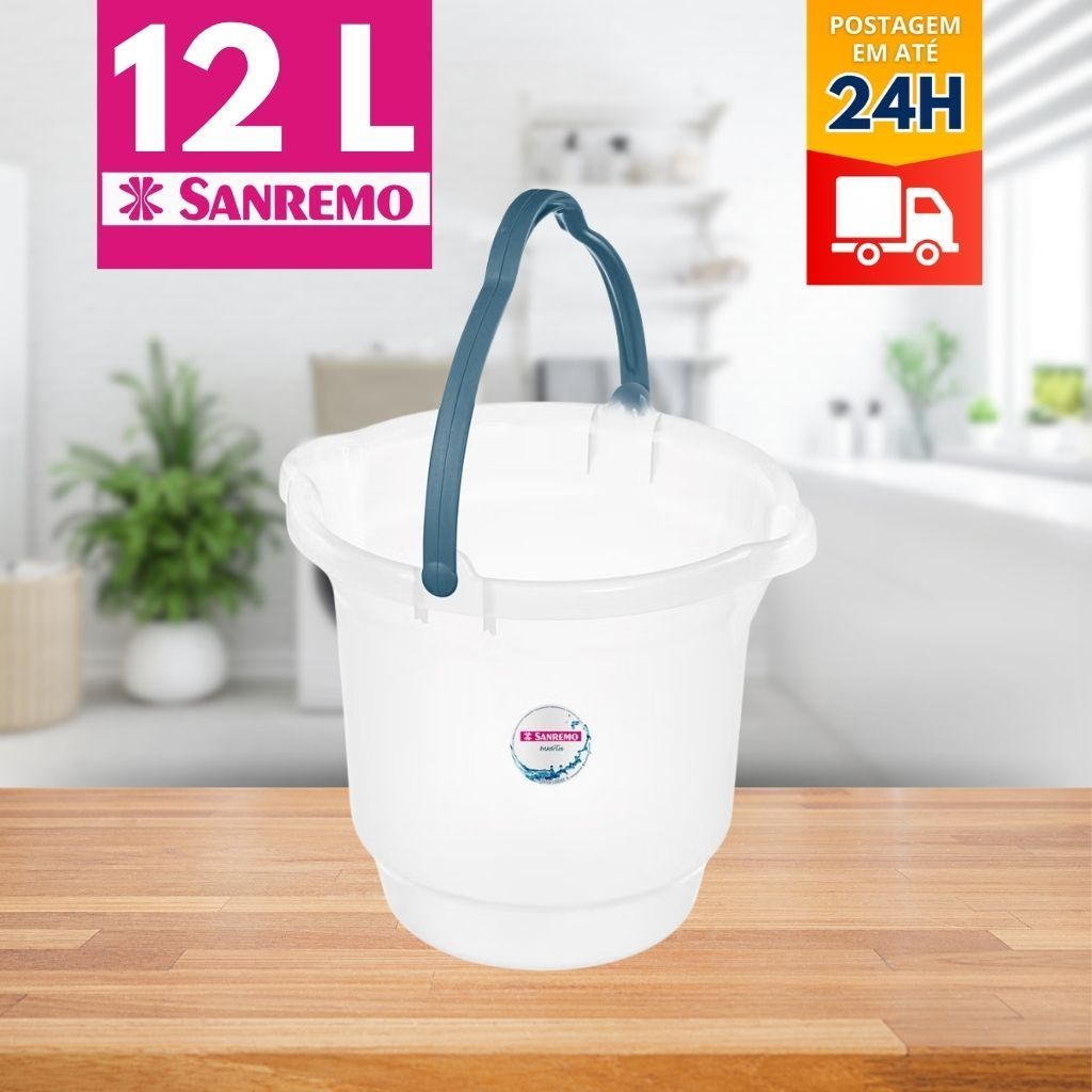 Balde Plástico Transparente com Alça 12L Hydrus Sanremo
