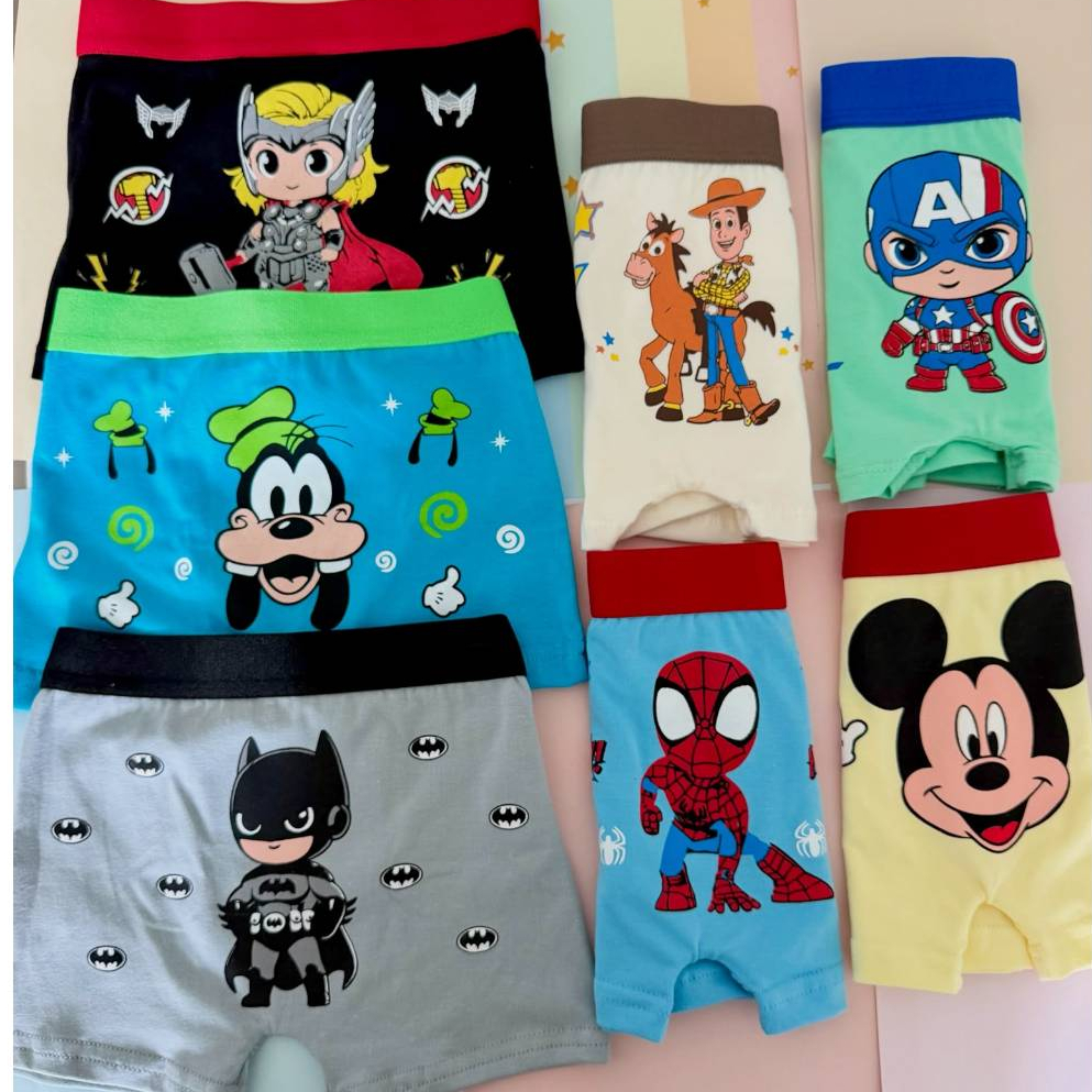 Kit com 3 Cuecas Boxer Infantil Menino 100% Algodão Estampas Sortidas alta qualidade