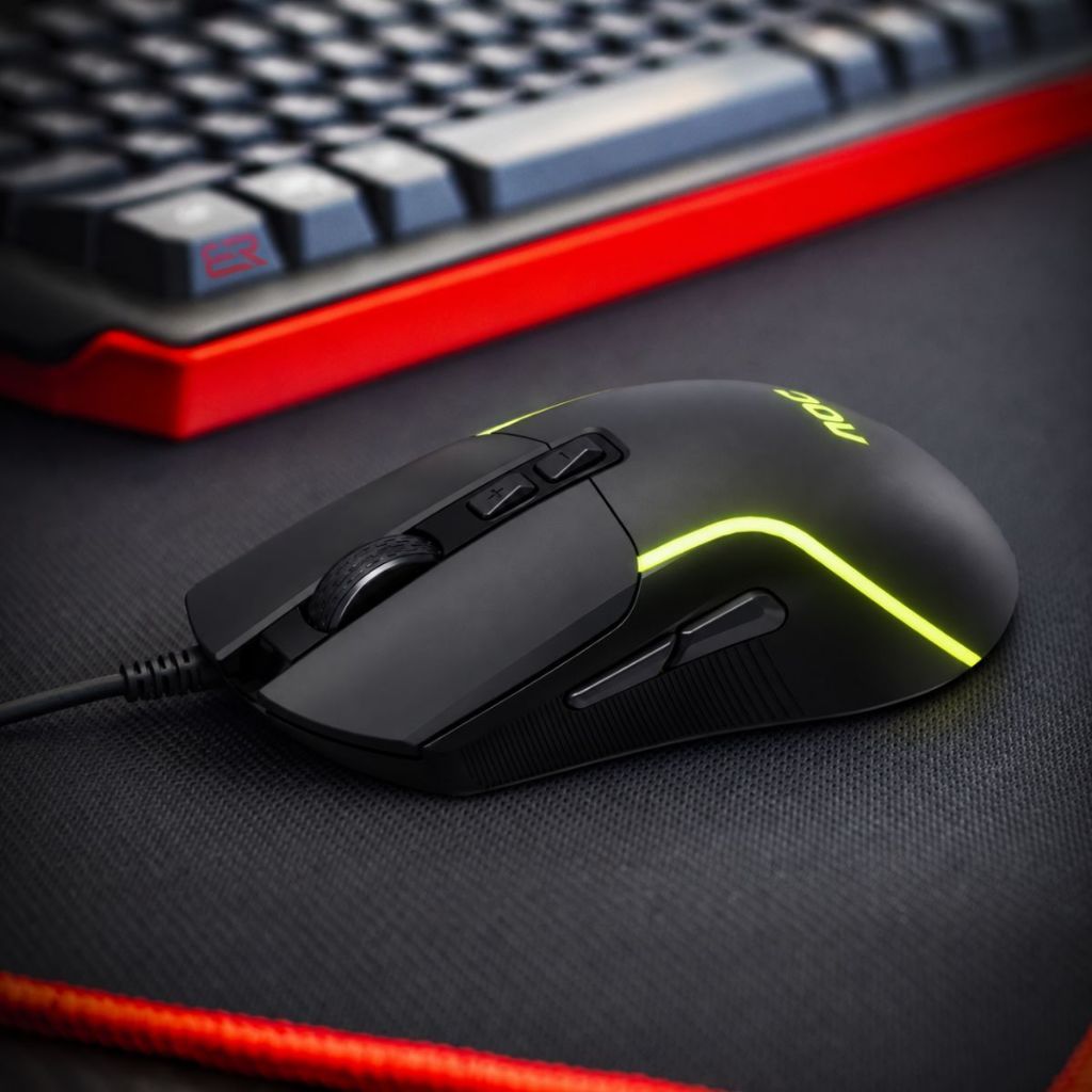 Mouse Gamer Aoc Rgb Clique Silencioso Óptico 3200dpi Usb GM170 7 botões Para Jogos Leve para Fps Fortnite Preto