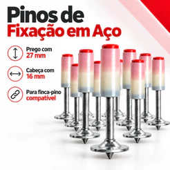 Kit Pinos Para Pistola de Fixação Finca Pino 27mm Com Arruela Cônica Concreto Aço Alvenaria