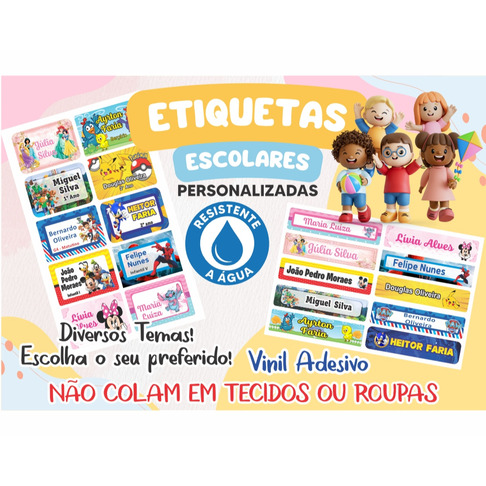 Kit Etiquetas Escolares Personalizadas em Vinil Adesivo a Prova D´água