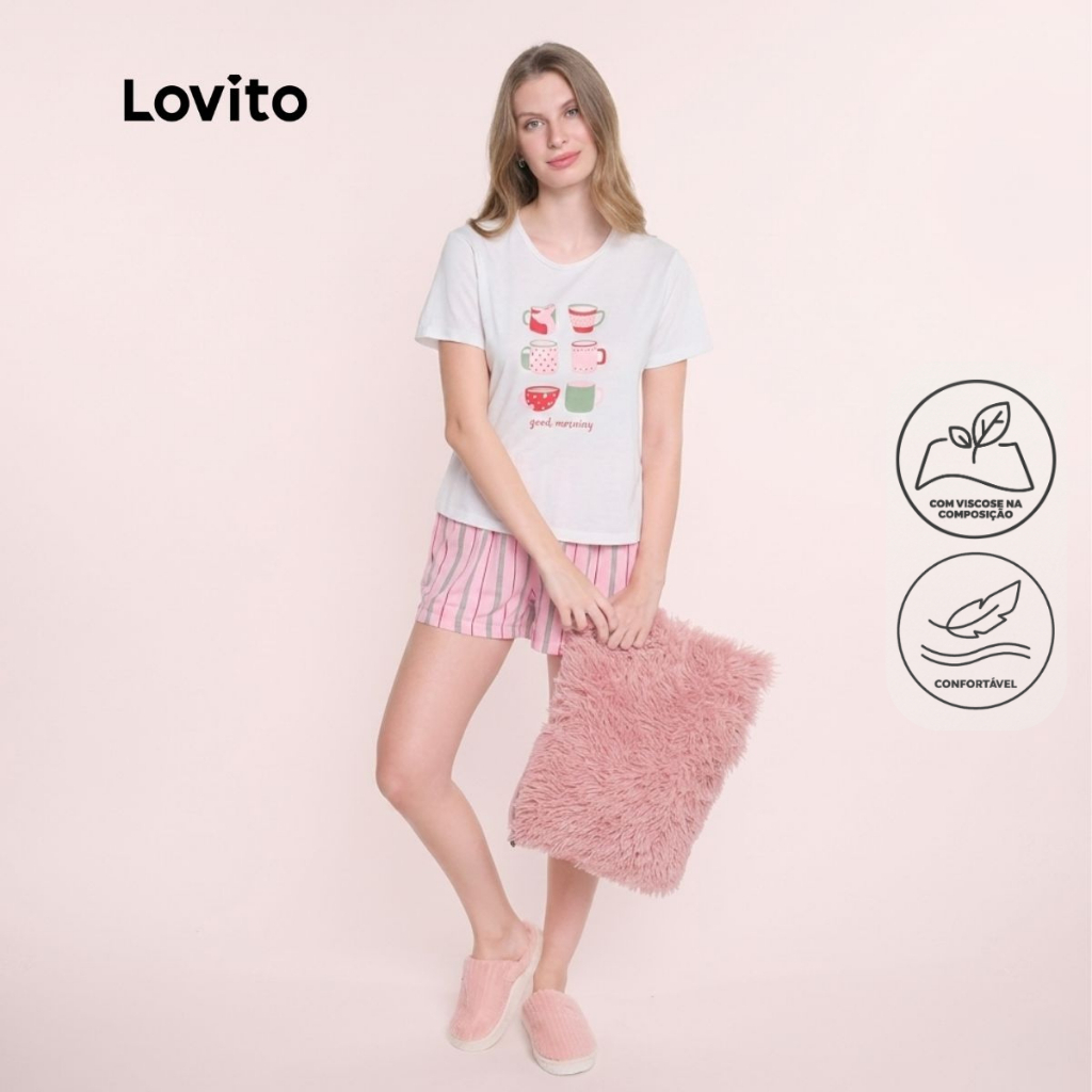 Lovito Conjunto de Pijama Curto Estampa Xícaras PJB18631897 · foto 2