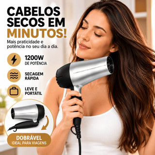 Secador Cabelo Portatil Viagem Alta Potencia 1200w Dobravel Design Compacto Bivolt Manual Leve Cinza