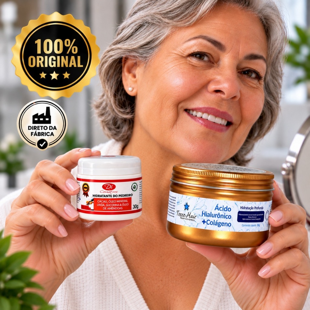 Kit creme hialuronico com colageno 100g + creme do pedreiro 30g tratamento para rosto e pés ressecados