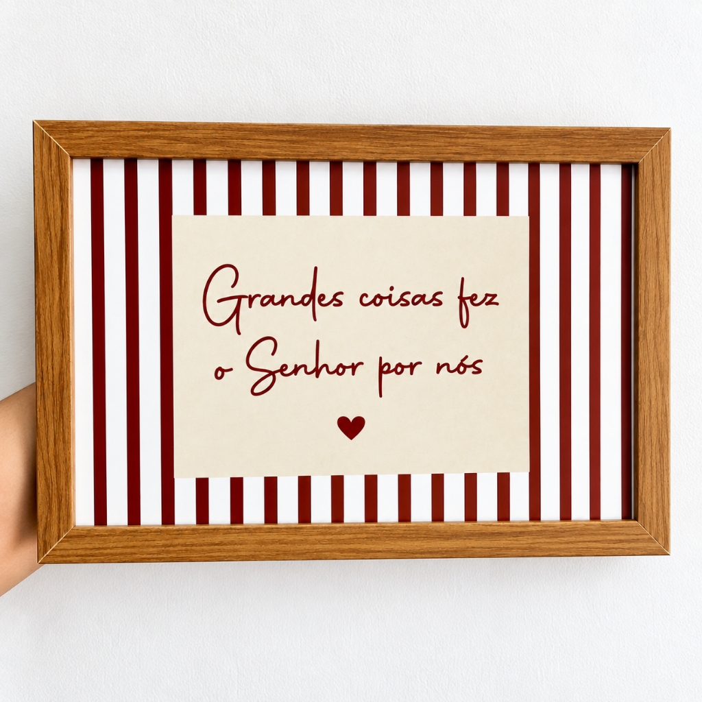 Quadro decorativo com moldura 15x25 decoração GRANDES COISAS O SENHOR FEZ POR NÓS  decoração/sala/quarto/rack/mesa/apoio
