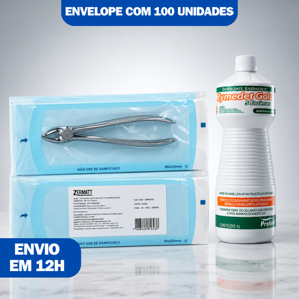 Kit Detergente Enzimático 1L + Envelope Esterilização Zermatt 9x23 100un