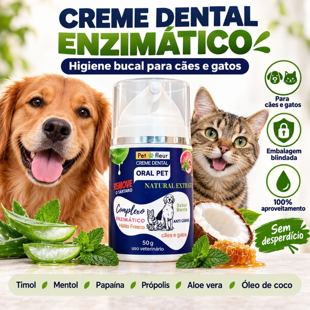 Creme Dental Oral Pet Complexo Enzimático Papaina 50g