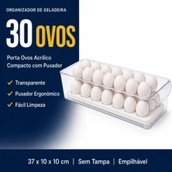Porta Ovos Geladeira 30 Ovos Acrílico Organizador Compacto Puxador Pote Suporte Cozinha