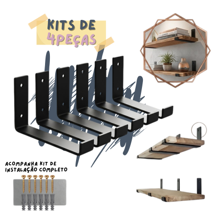 Kit 4 Mão Francesa Invertida Suporte Cantoneira Para Prateleira