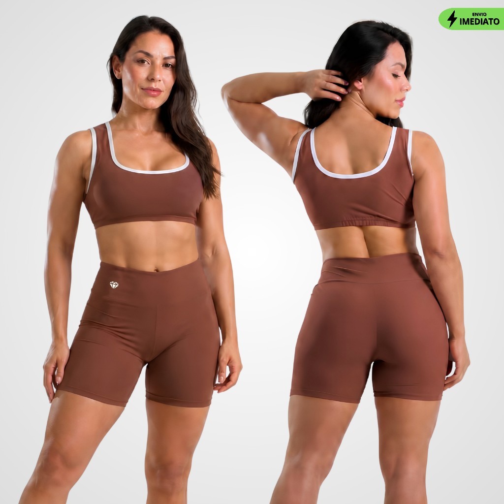 Conjunto Fitness Feminino Academia Short e Top Suplex Zero Transparência Roupa de Treino Ginástica Corrida