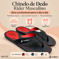 Chinelo Rider Sense Dedo Masculino Esportivo Tira Larga Moderno Confortável Original
