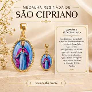 medalha medalhinha pingente sao cipriano proteção acompanha oração poderosa