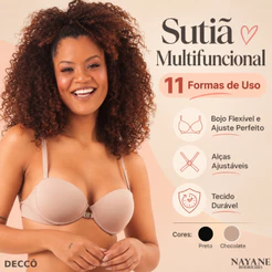 Sutia Multifuncional Versatil Sutien Com Bojo Fecho Frontal e Alca Ajustavel Removivel 11 Formas