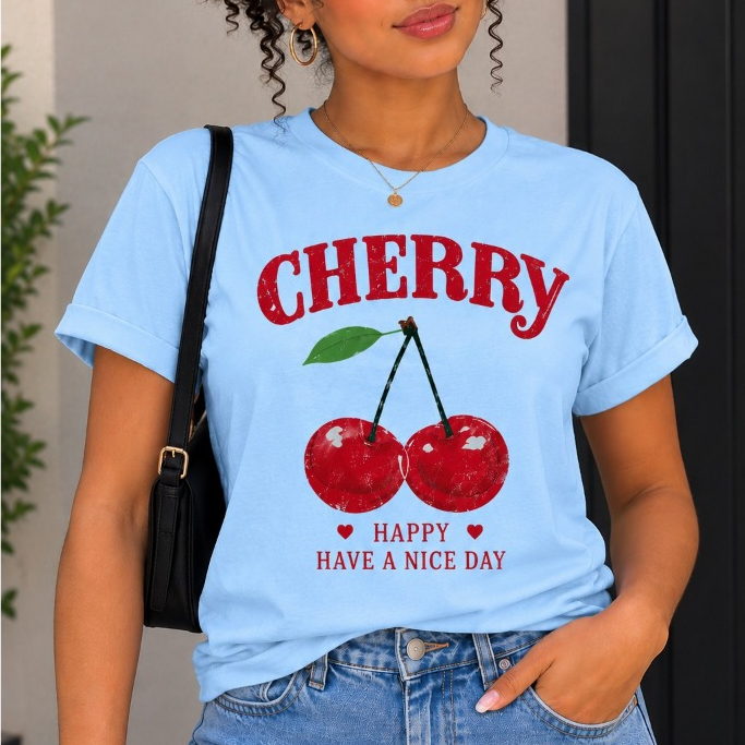 Camiseta Feminina Cereja Cherry Estampada Casual Moda Feminina