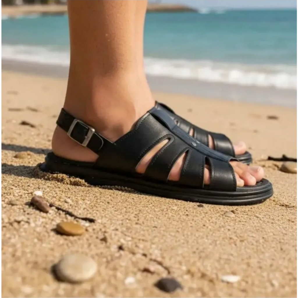 Sandália Masculina Couro Legítimo Confortável Franciscana Borracha Antiderrapante Macia Casual