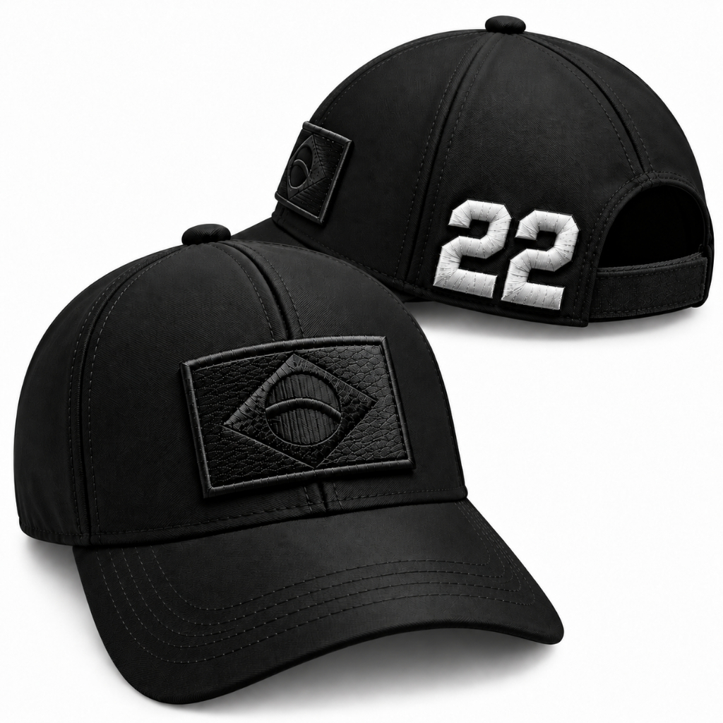 Bone Preto Patriota  Bordado EM BRANCO Nº 22  Masculino Aba Curva Ajustável