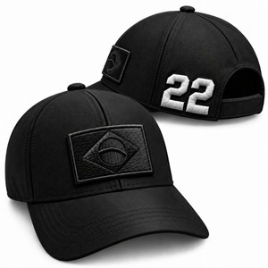 Bone Preto Patriota  Bordado EM BRANCO Nº 22  Masculino Aba Curva Ajustável