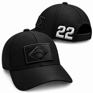 Bone Preto Patriota  Bordado EM BRANCO Nº 22  Masculino Aba Curva Ajustável