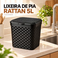 Kit 1 Ou 2 Lixeiras Rattan 5 Litros Tampa Click Banheiro Lavabo Cozinha Compacta Decorativa