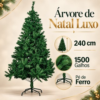 Árvore de Natal Luxo Grande 240cm Cheia com 1500 Galhos Pé de Ferro Reforçada