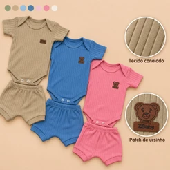Roupa De Bebê Menina Menino Conjunto Body E Short Canelado 100% Algodão Manga Curta Unissex Verão Bory Bebê