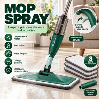 Mop Spray com Reservatório Reforçado Rodo Mágico Esfregão Microfibra 2 Refil Extra Limpeza Piso