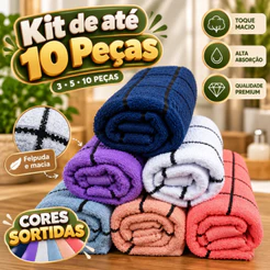 Kit Toalha de Copa Atoalhado Felpudo Xadrez Macio 100% Algodão Cozinha