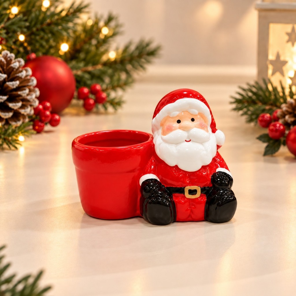 Enfeite De Natal Mini Vaso Cerâmica 10cm Papai Noel Decoração Natalina 