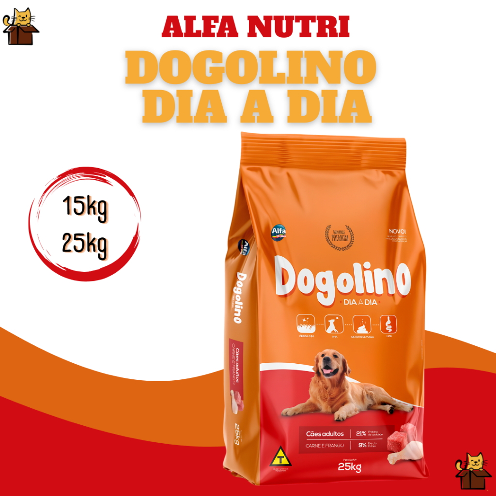 Dogolino Dia a Dia 21% Proteína Ração Para Cães Adulto 15kg ou 25kg Alfa Pet Foods