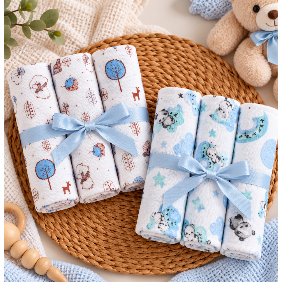 Kit 6 Fralda Pano de Ombro Bebê com Bainha 100%Algodão Enxoval Maternidade Menino Menina