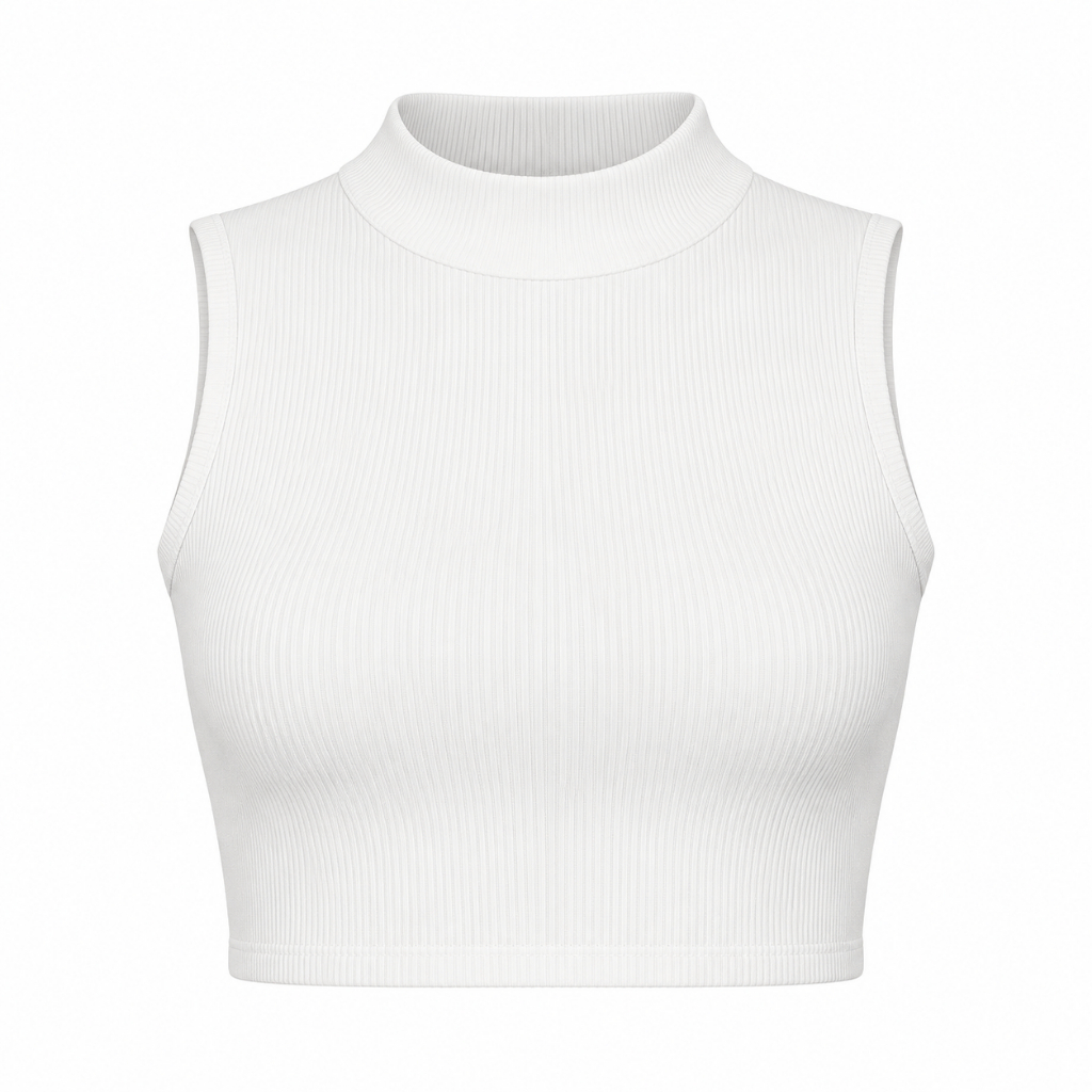 Cropped Feminino Gola Alta Blusa Curta Canelada Moderna Confortável Casual Básica Elegante Dia a Dia