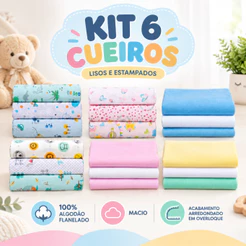 Kit 6 Cueiros Estampados e Liso 100% algodão flanelado 80x50cm