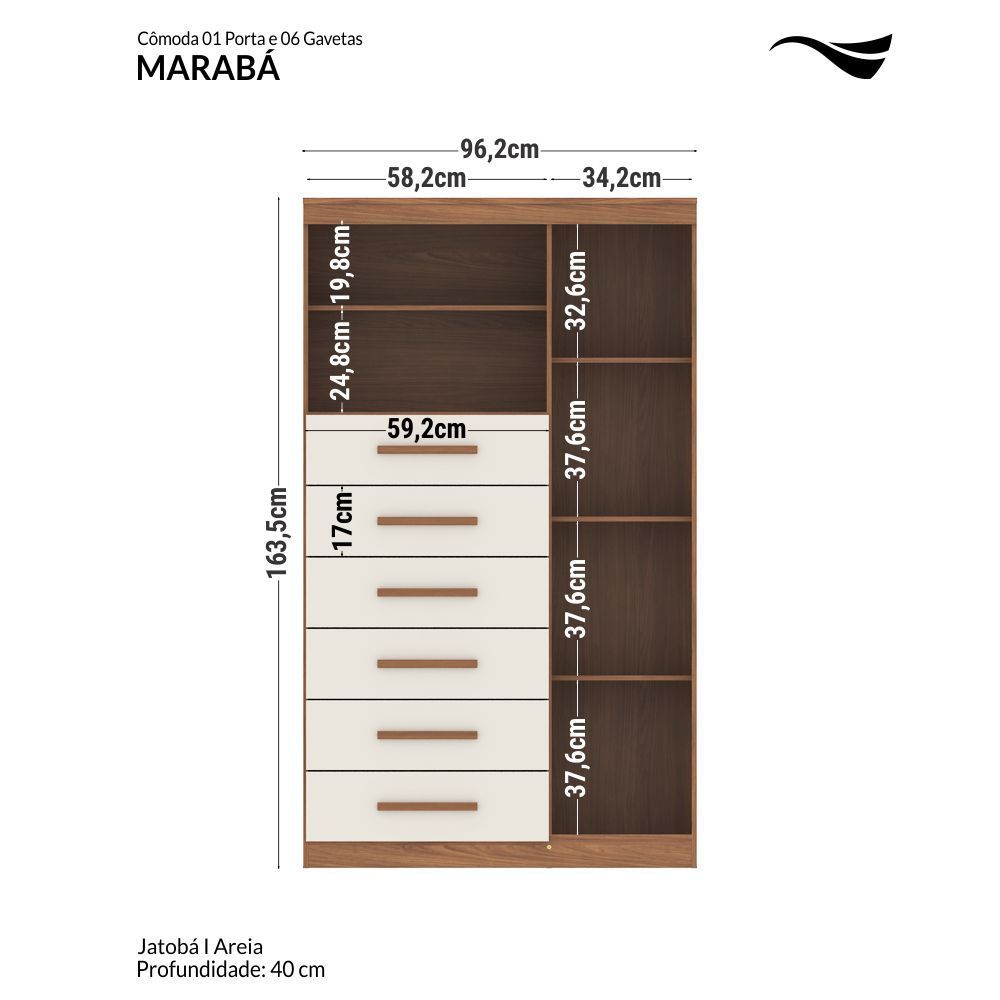 Multi Comoda Maraba 1 Porta 6 Gavetas Jatoba Areia Santos Andira · foto 2