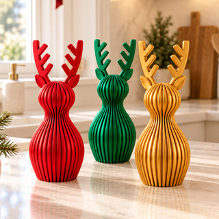 Trio de Renas Decorativas de Natal em 3D Cenário Natalino Ótima Qualidade Enfeite de Mesa