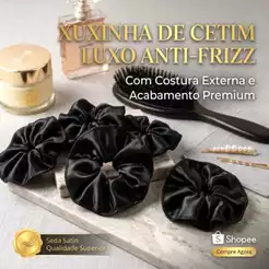 Xuxinha de Cetim Preto Anti-Frizz com Costura Externa Seda cetim