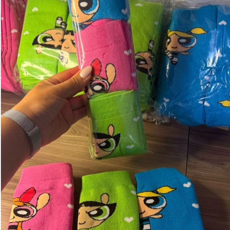 Kit 3 Pares de Meias Curtas Meninas Superpoderosas Florzinha Lindinha Docinho Divertidas
