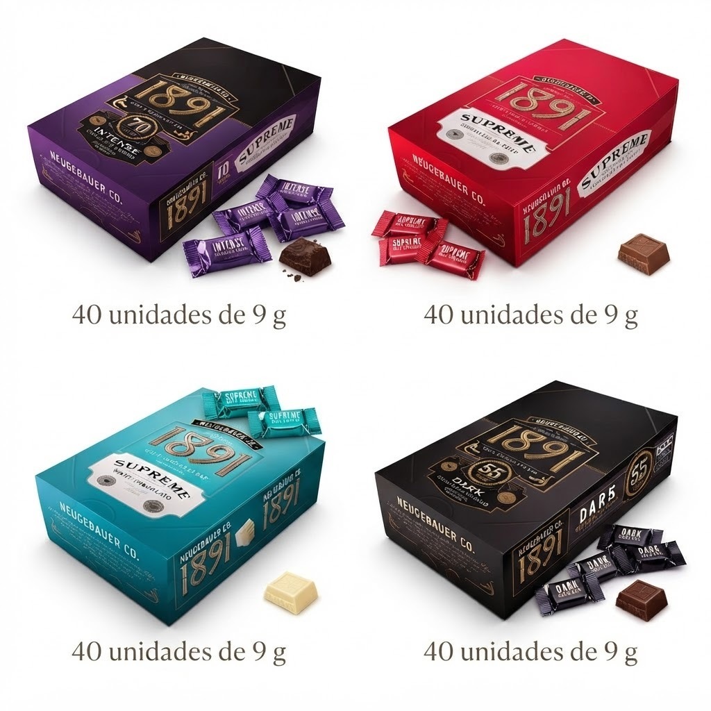 Chocolate Neugebauer 1891 Caixa com 40 Unidades - Intense 70% Cacau - Supreme - Dark 55%