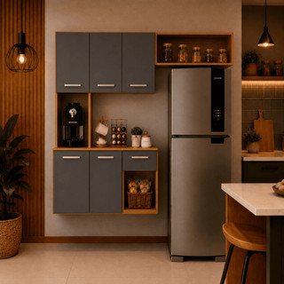 Armário Aéreo Multiuso Cozinha E Lavanderia Parede Com Portas E Gaveta Branco Moderno