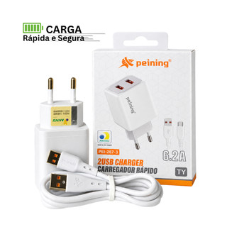 Carregador Celular Rapido + Cabo Tipo C 2 portas USB