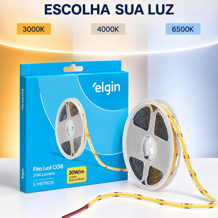 Fita LED COB Elgin 20W/m 5m 24V - Tempreatura de cor 3000K 4000K 6500K