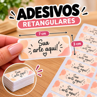 Adesivo Retangular 3X7cm - Personalizado com sua arte - 80 unidades
