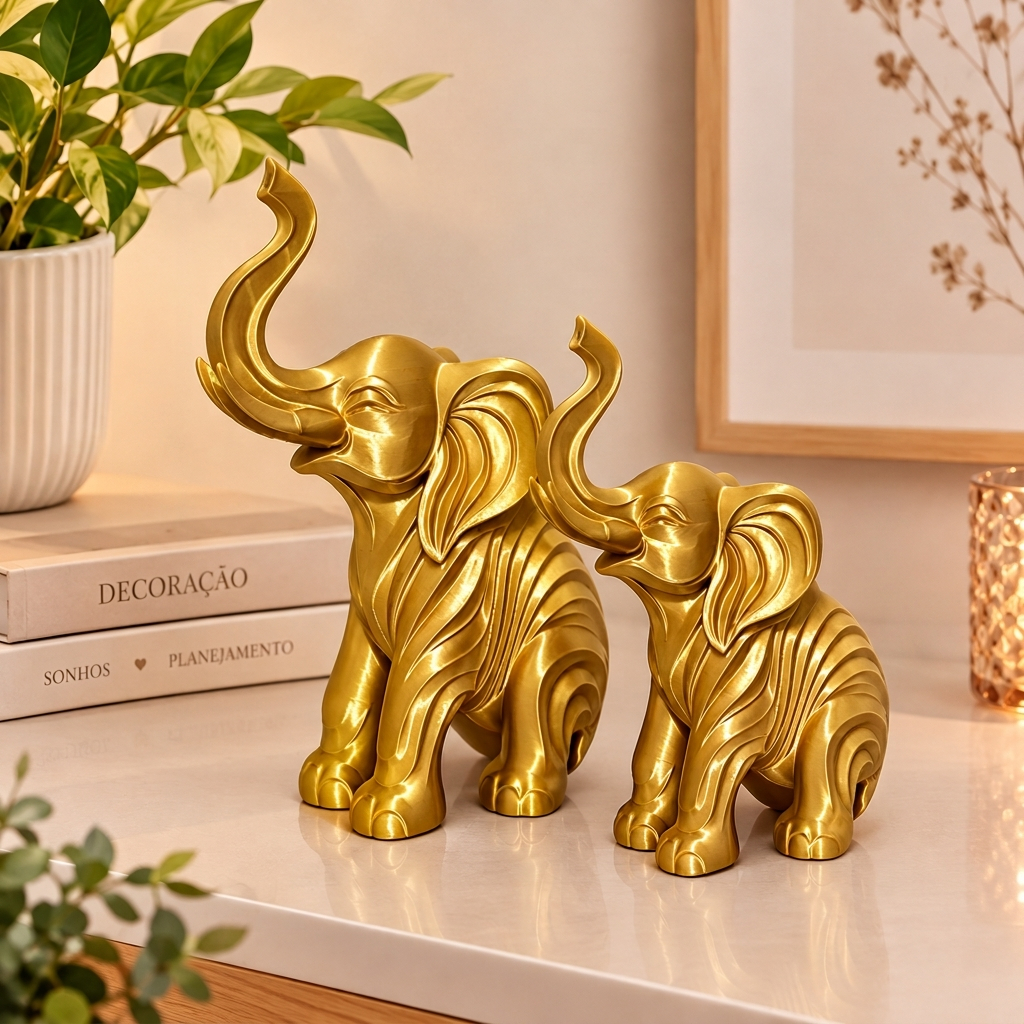 Kit 2 Elefantes da sorte Decoração para Sala Quarto simbolo de boas energias e Prosperidade Feng Shui Luxo