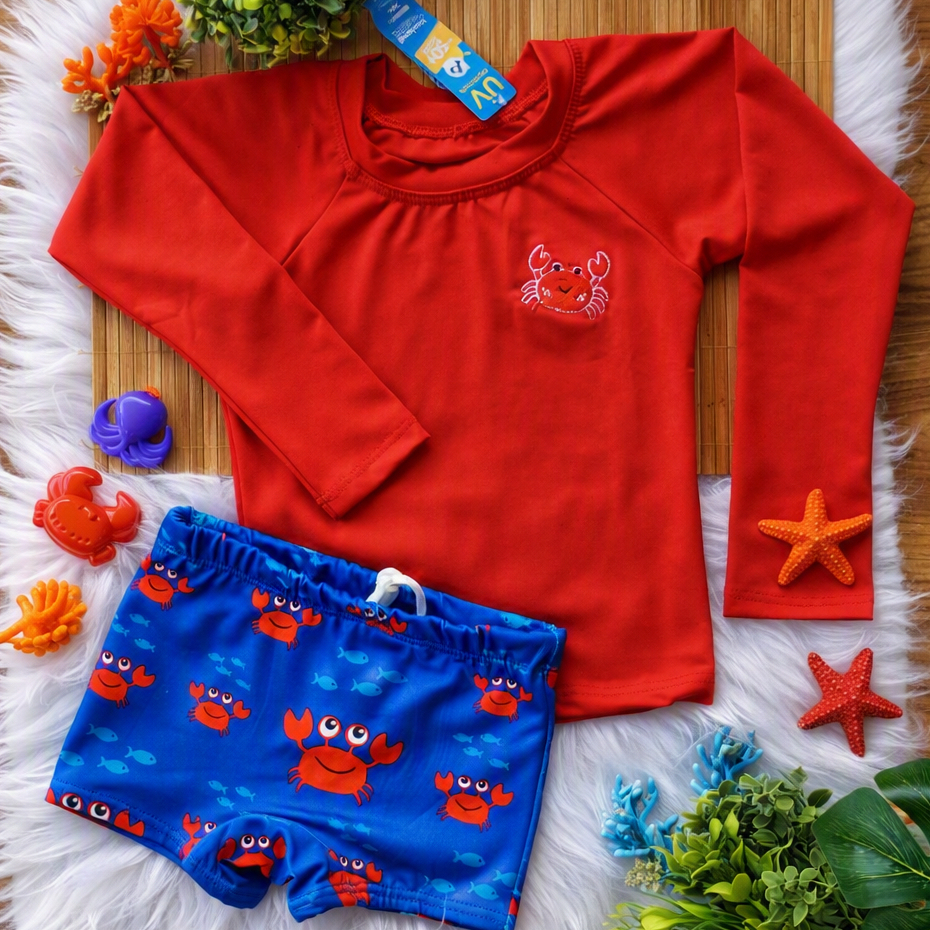 conjunto de praia Sunga infantil menino mais Blusa Proteção térmica Solar Uv50+