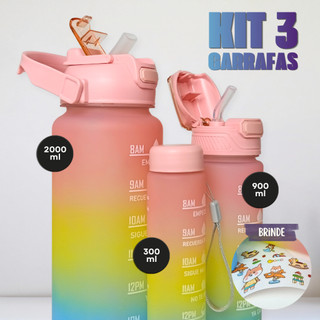 Kit 3 Garrafa De Água Degradê Garrafa de Agua Squeeze Frase Motivacional 2L e 800 ml e 280 ml