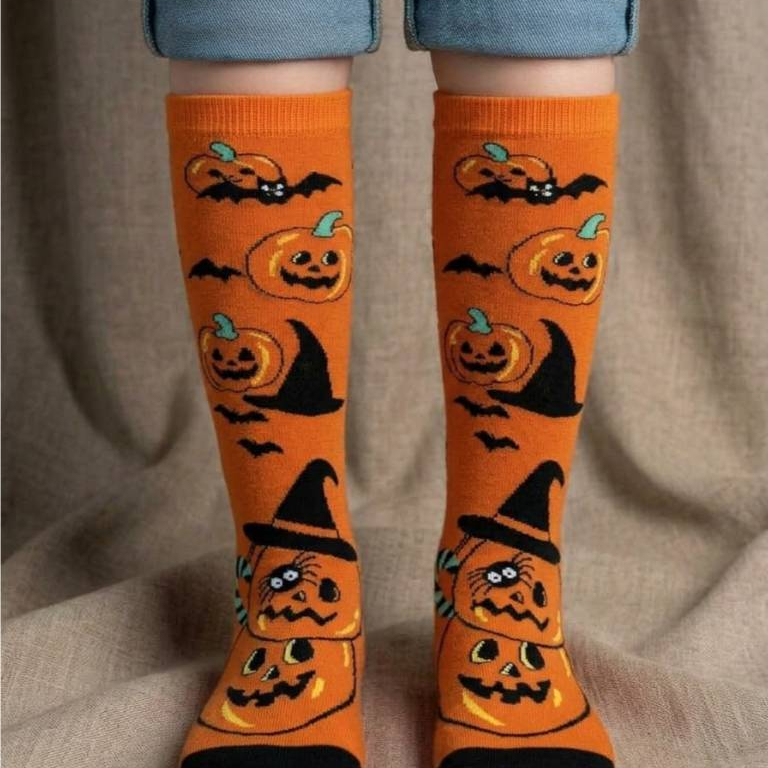 Kit 2 Pares de Meia Maluca Cano Longo 3/4 Escolar Halloween Divertida De Algodão Infantil Juvenil Menina Conforto — imagem 2 de 2