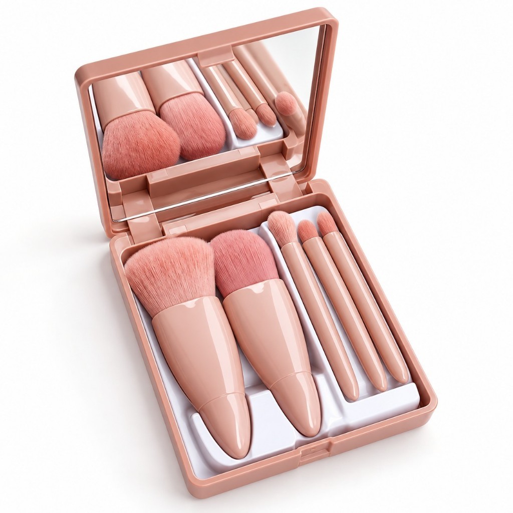 Kit 5 Pincéis de Maquiagem com Estojo e Espelho