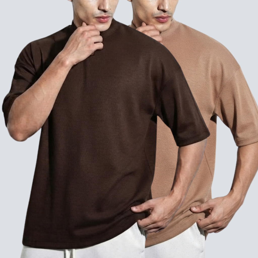 Kit 2 Camisetas Oversized Masculina Canelada Premium Gola Alta Streetwear