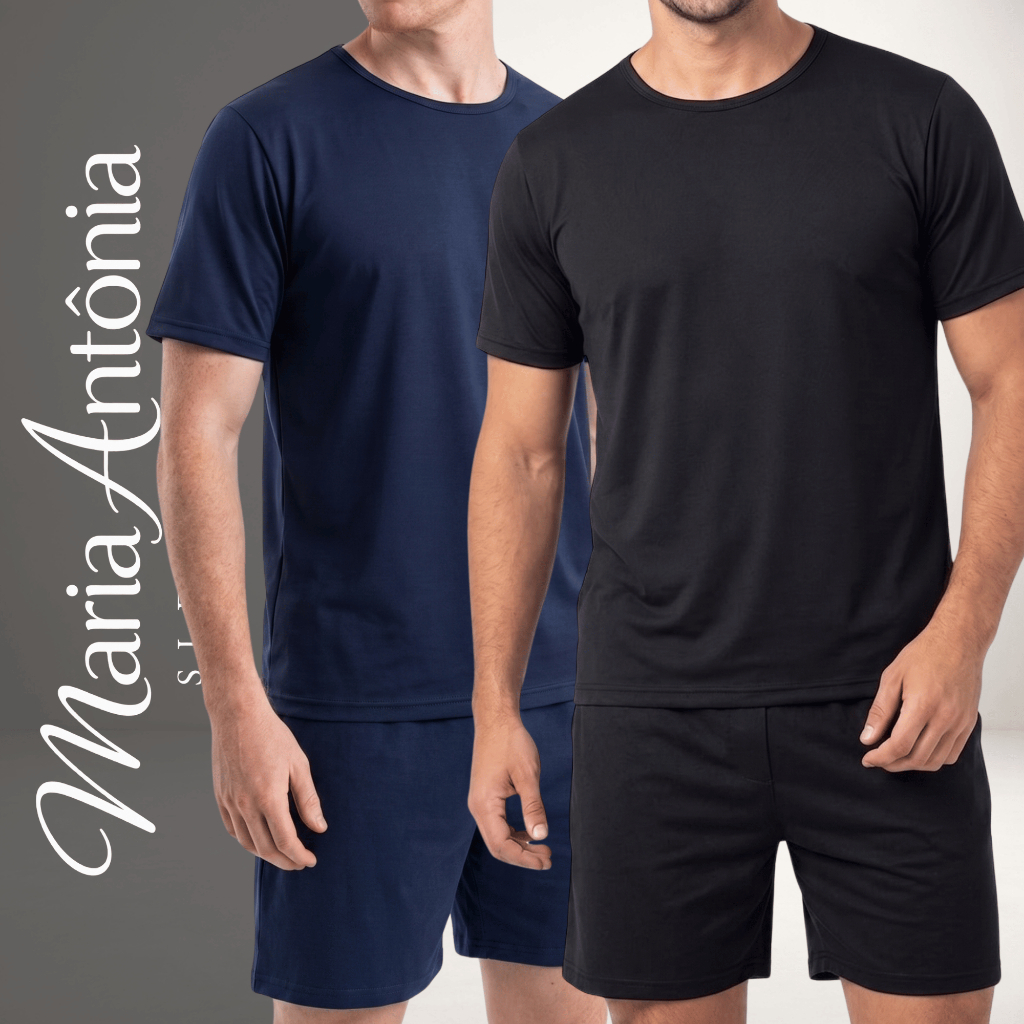Pijama Masculino Curto Verão Calor Malha Leve Confortável Blusa e Short