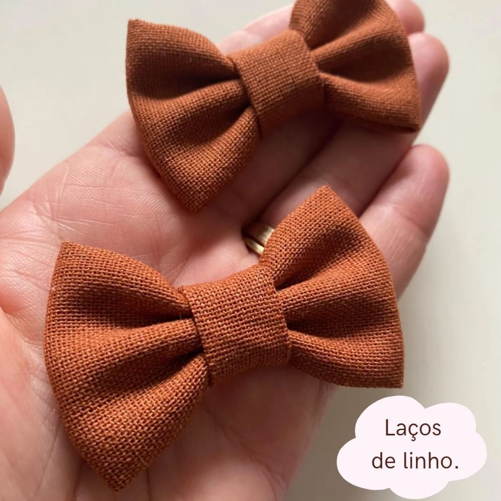 Kit com 2 Laços de Linho 6 cm Parzinho Dupla Infantil Bebê Menina Bico de Pato Semi Encapado Escolar