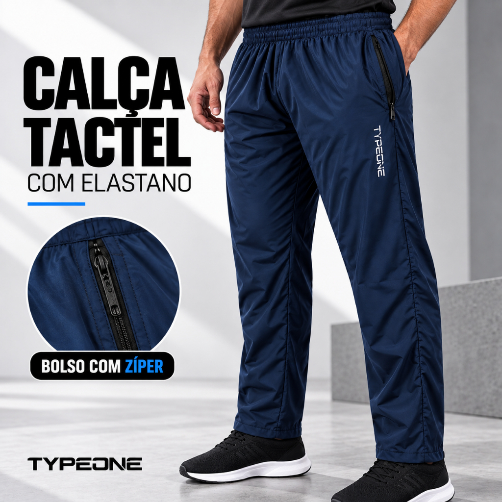 Calça Academia Masculina Tactel Elastano Bolso com Zíper Esportiva Confortável Secagem Rápida